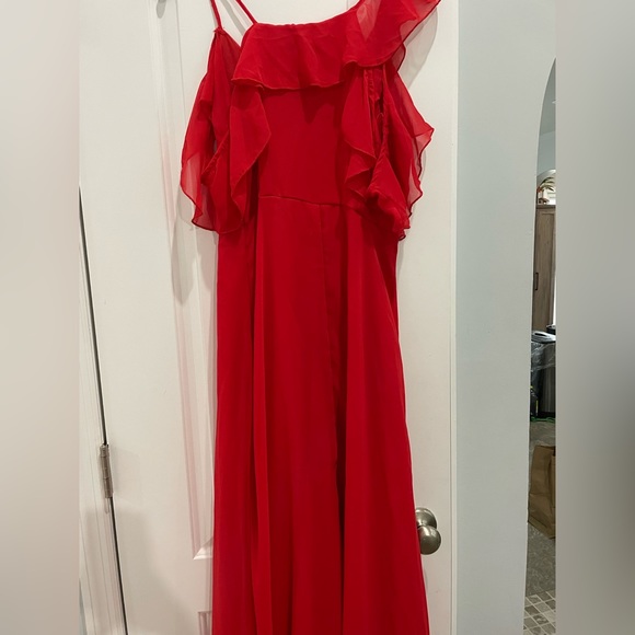 Fashionmia red chiffon ruffle off the shoulder maxi dress NWT size M - Picture 3 of 6